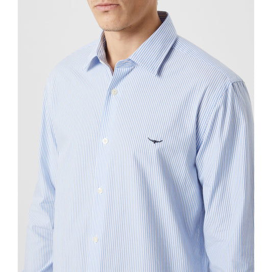RM Williams Sommers Poplin Stripe White Blue Shirt