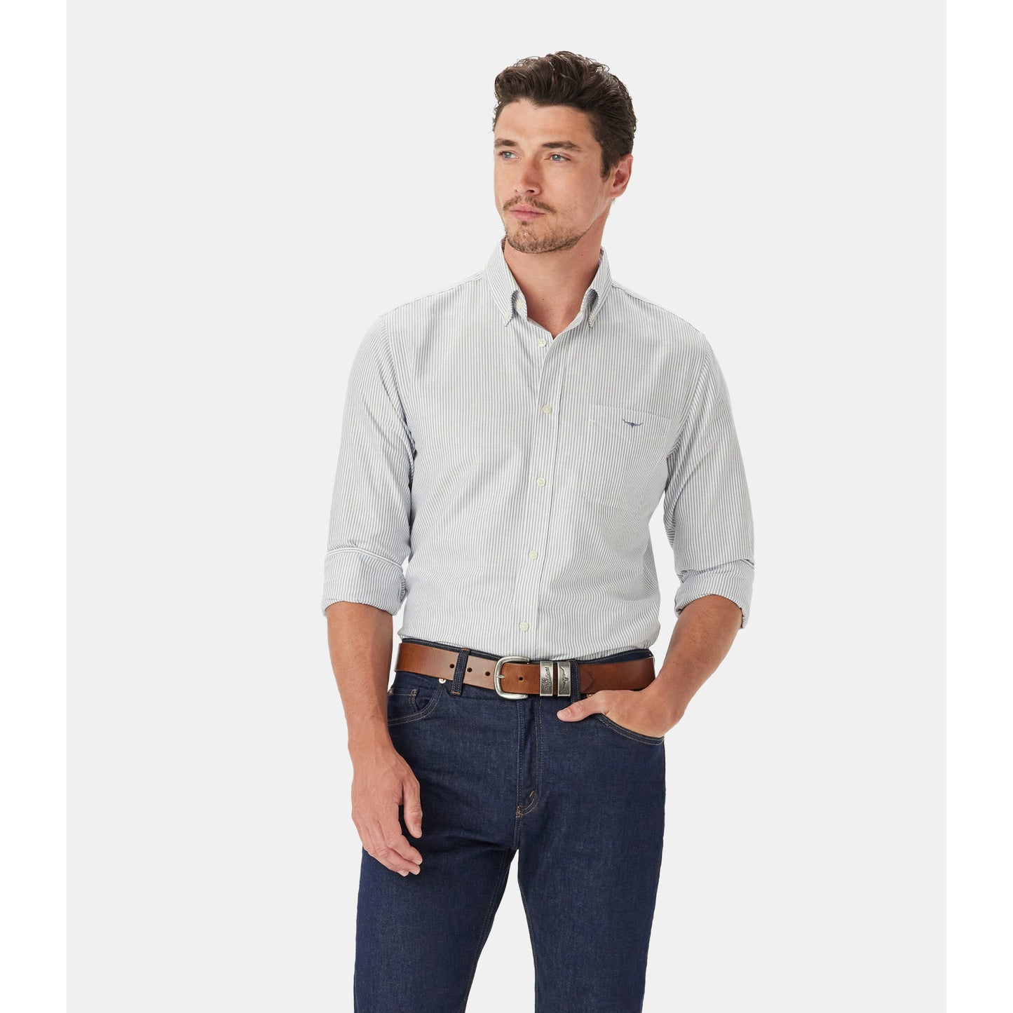 RM Williams Stanley Regular Oxford Navy White Shirt