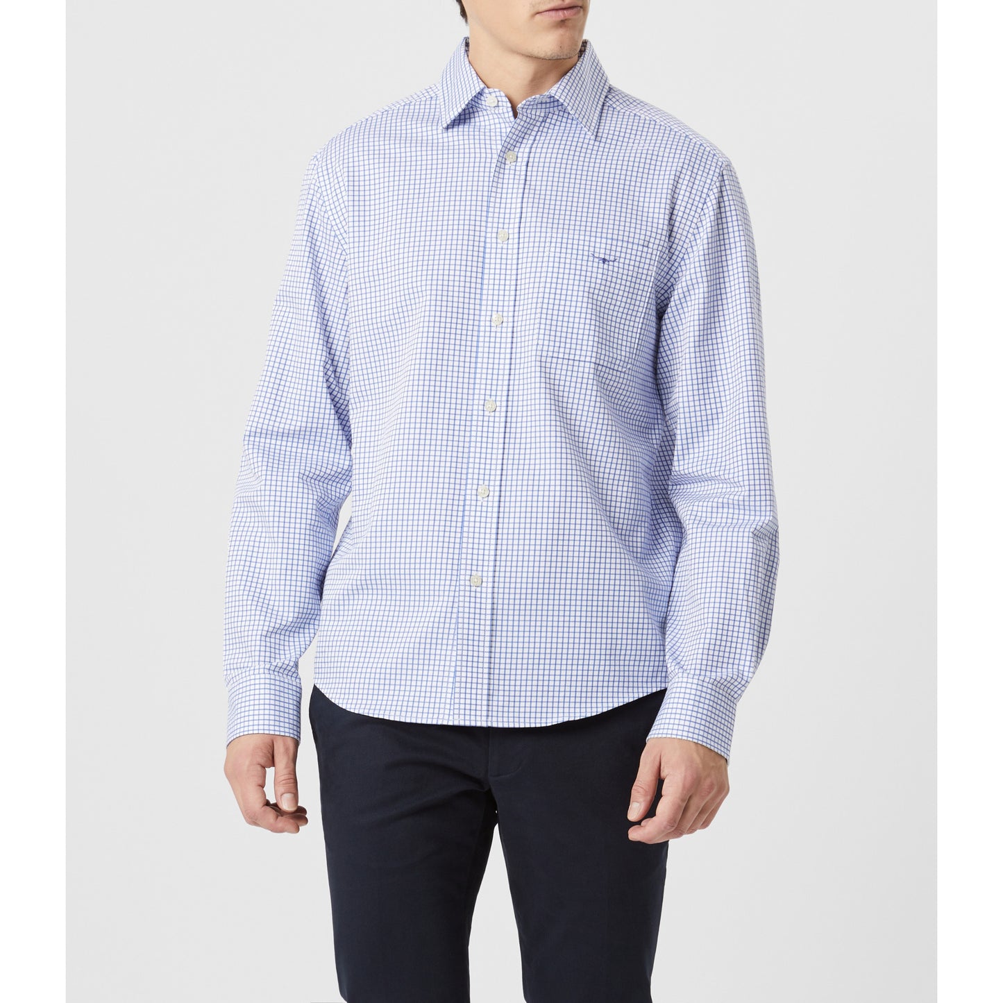 RM Williams Brunswick Twill White Blue Check Shirt