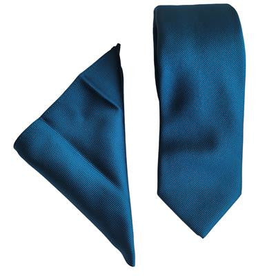 Wallace New Teal Plain Poly Twill Tie & Hankerchief Set