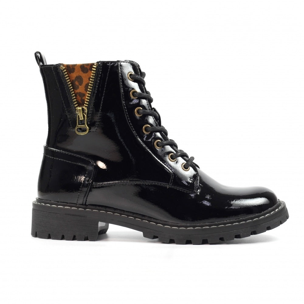 Lunar Nevada Black Patent Ankle Boots