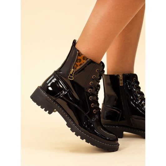 Lunar Nevada Black Patent Ankle Boots