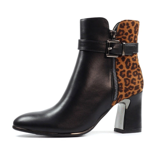 Lunar Shaw Black/Ocelot Ankle Boots