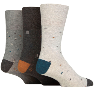 Gentle Grip 3 Pack Geometric Myriad Socks - Mid Grey/Charcoal/Light Grey