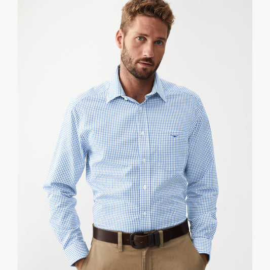 RM Williams Collins White Blue Shirt
