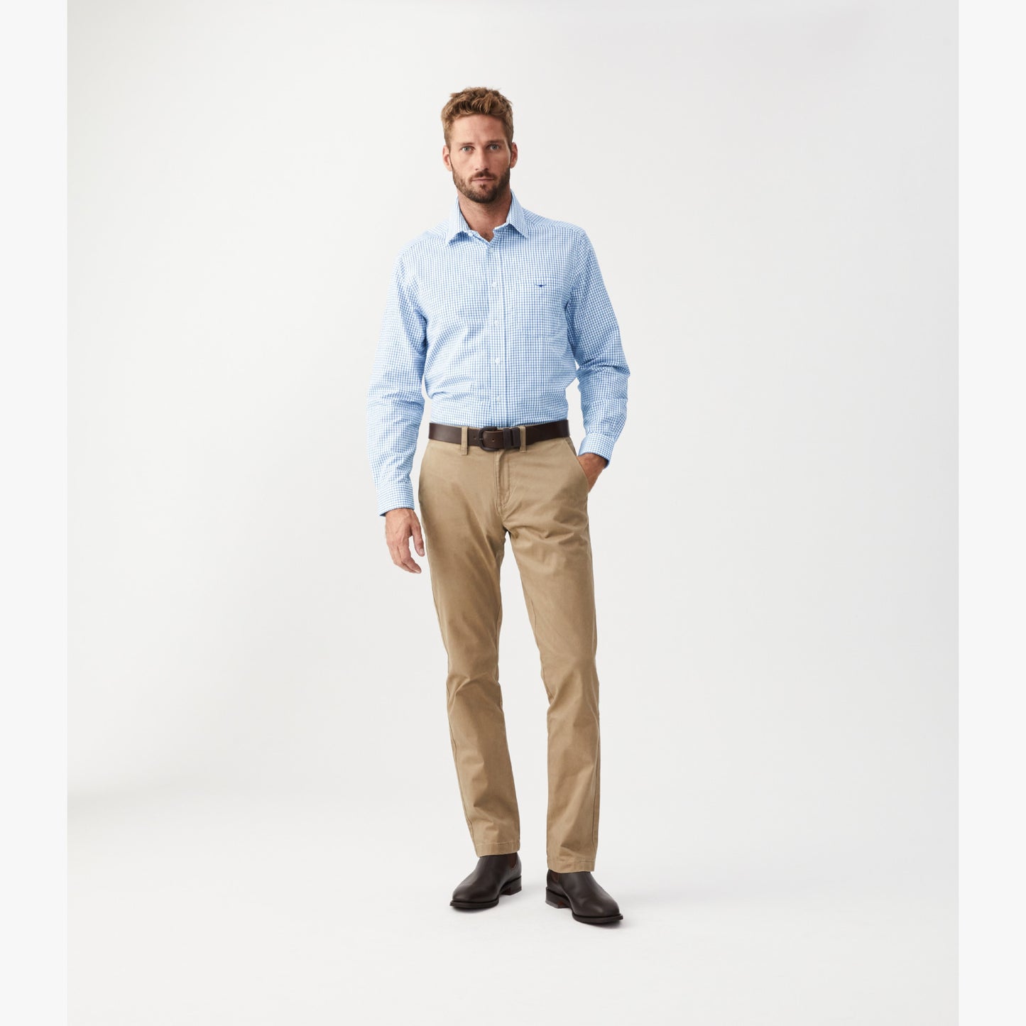 RM Williams Collins White Blue Shirt