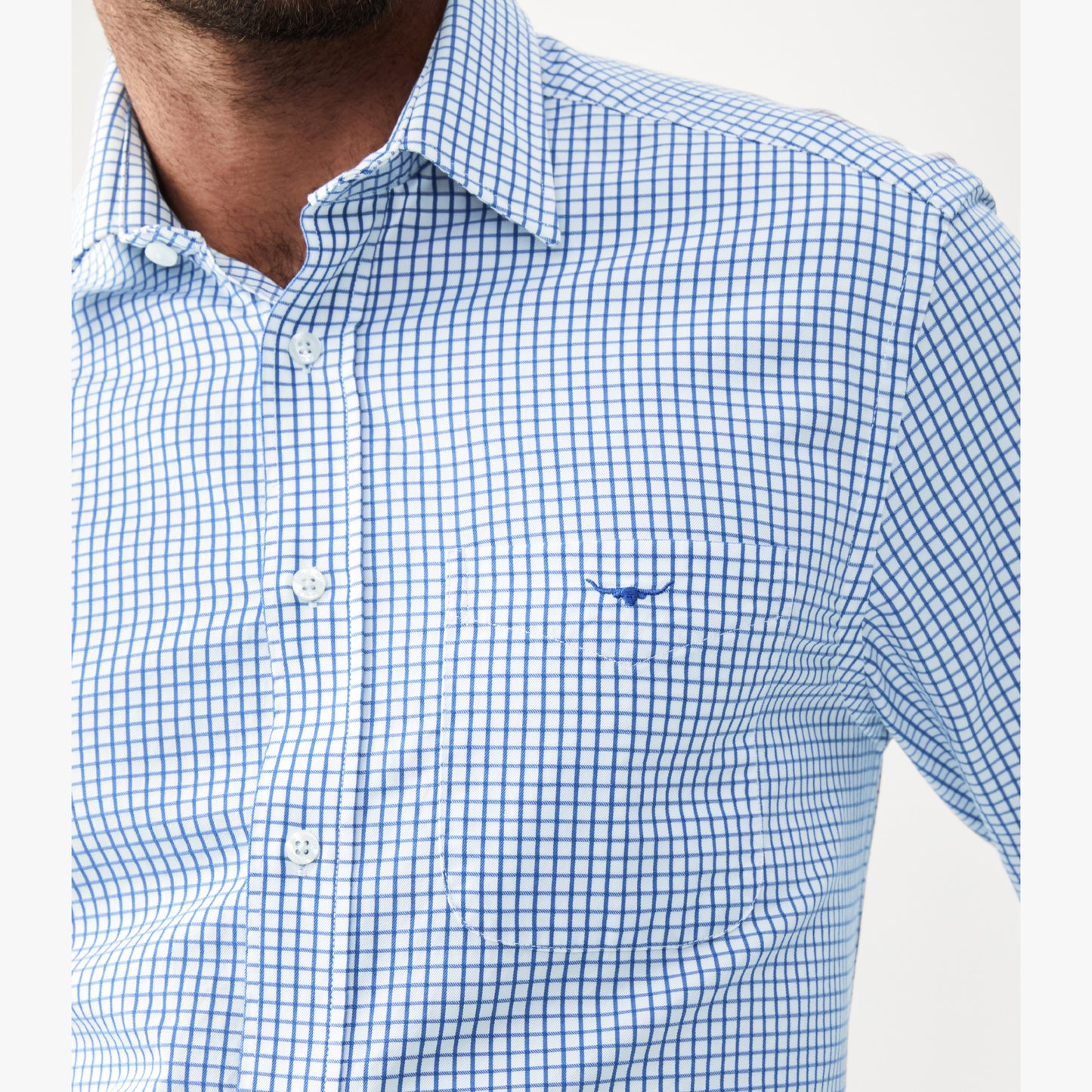 RM Williams Collins White Blue Shirt