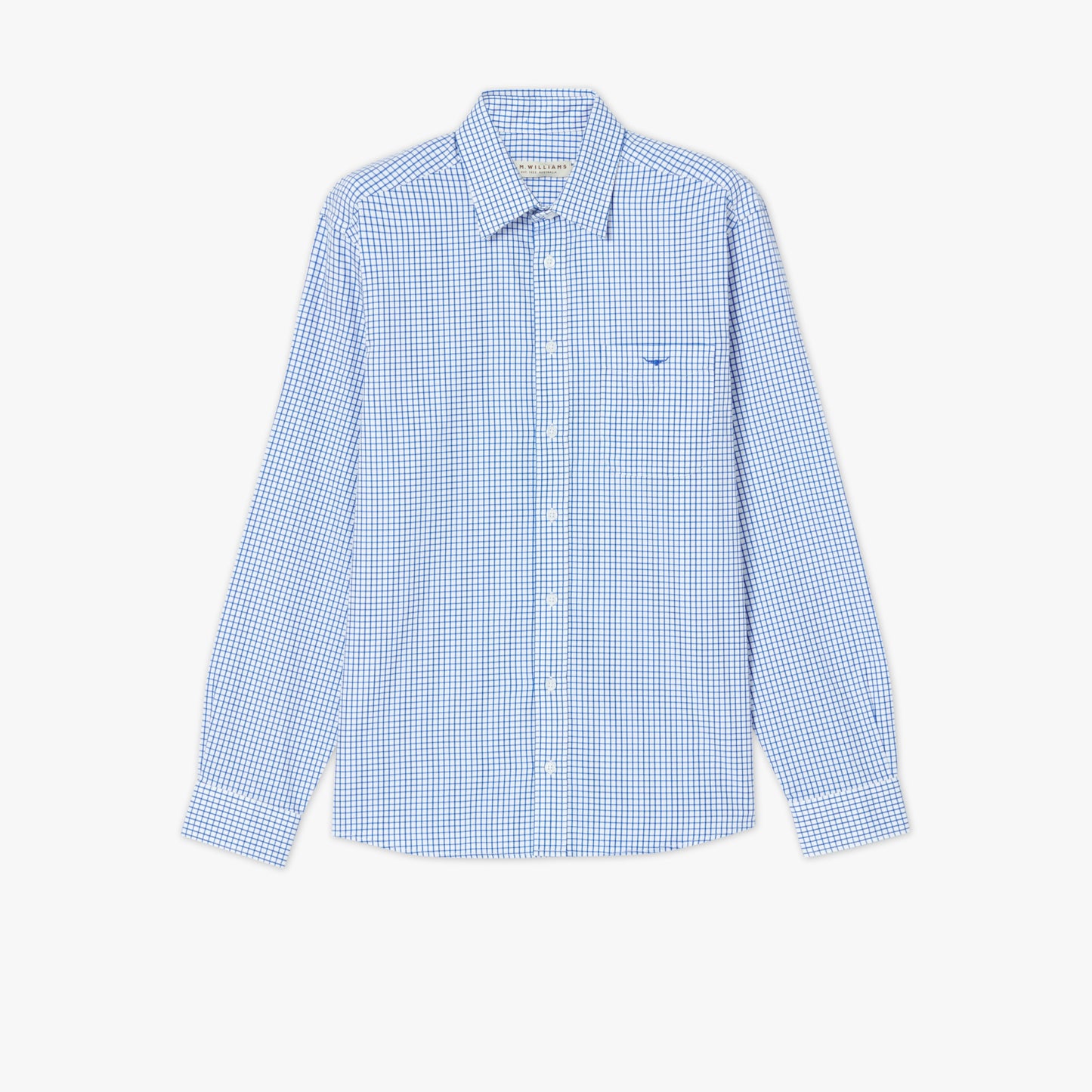 RM Williams Collins White Blue Shirt