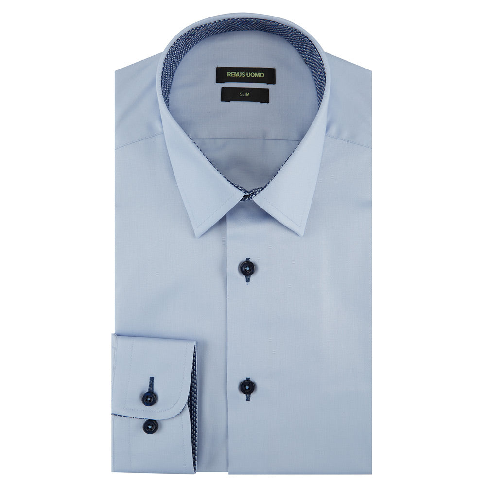 Remus Uomo 18436 22 Slim Fit Blue Long Sleeve Dress Shirt