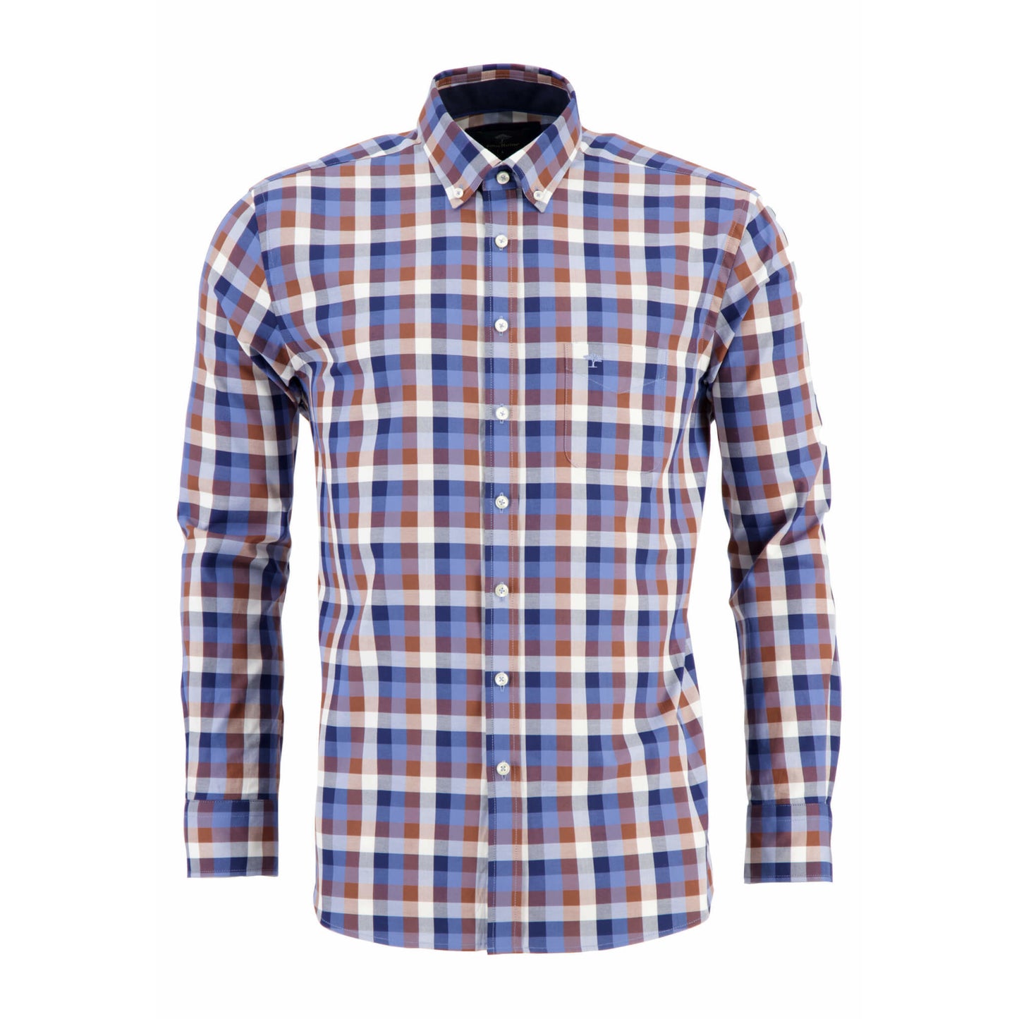 Fynch Hatton 1208 8220 8222 Midblue Fond Combi Check Casual Shirt