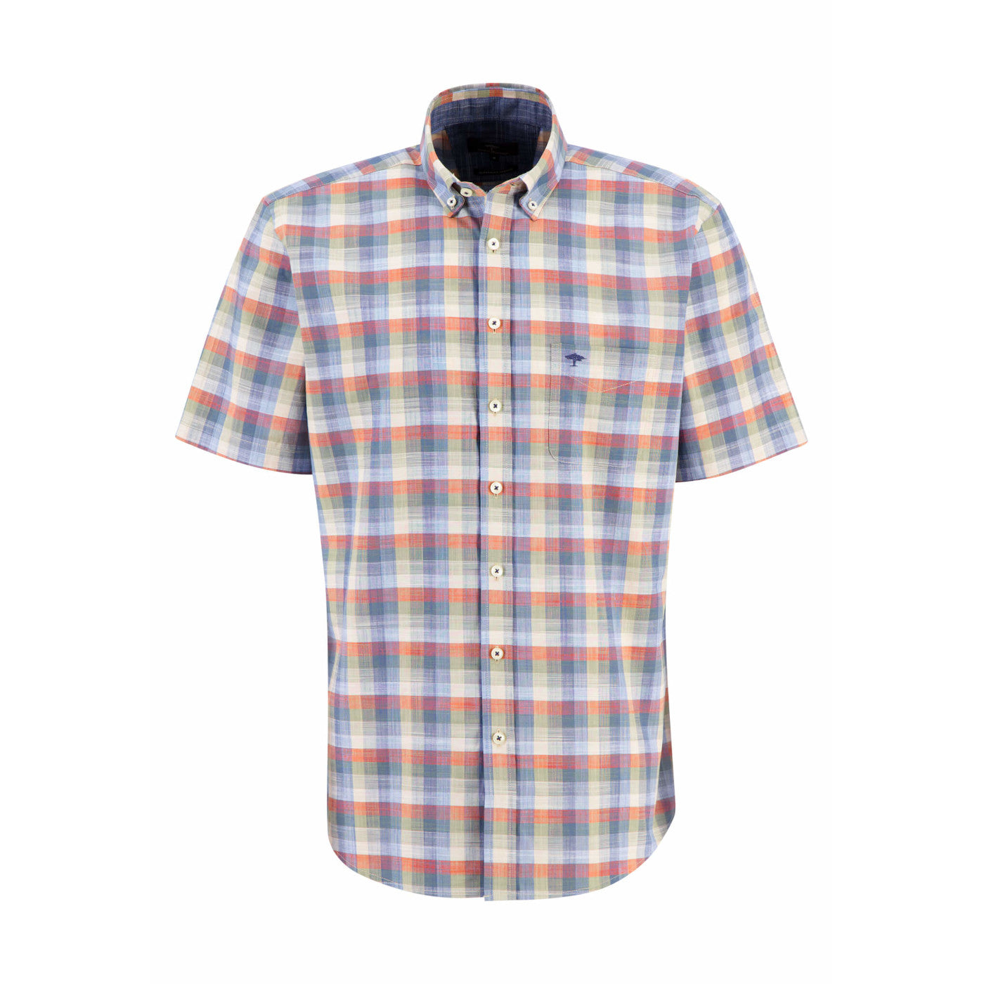 Fynch Hatton 1304 8131 200 Tangerine Summer Slub Check Casual Shirt