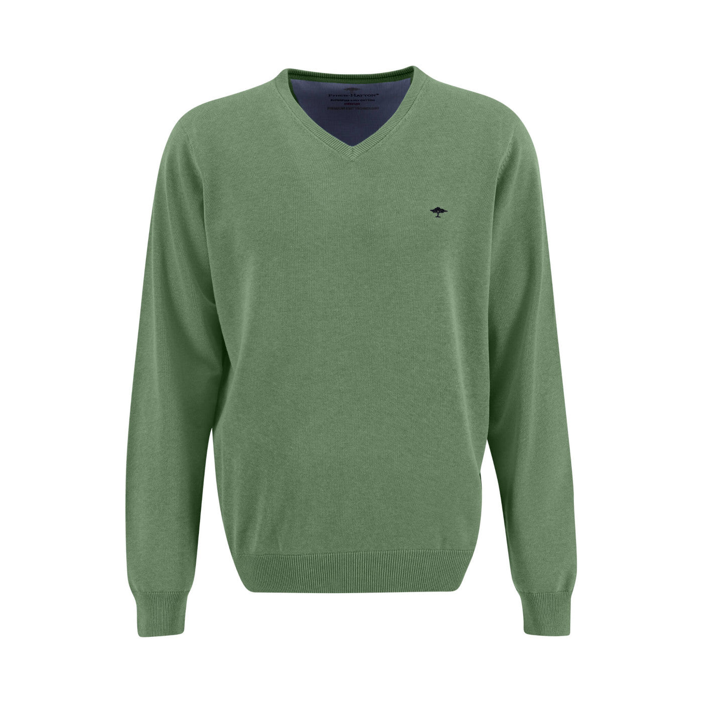 Fynch Hatton 1313 211 700 Spring Green Striped Super Fine V-Neck