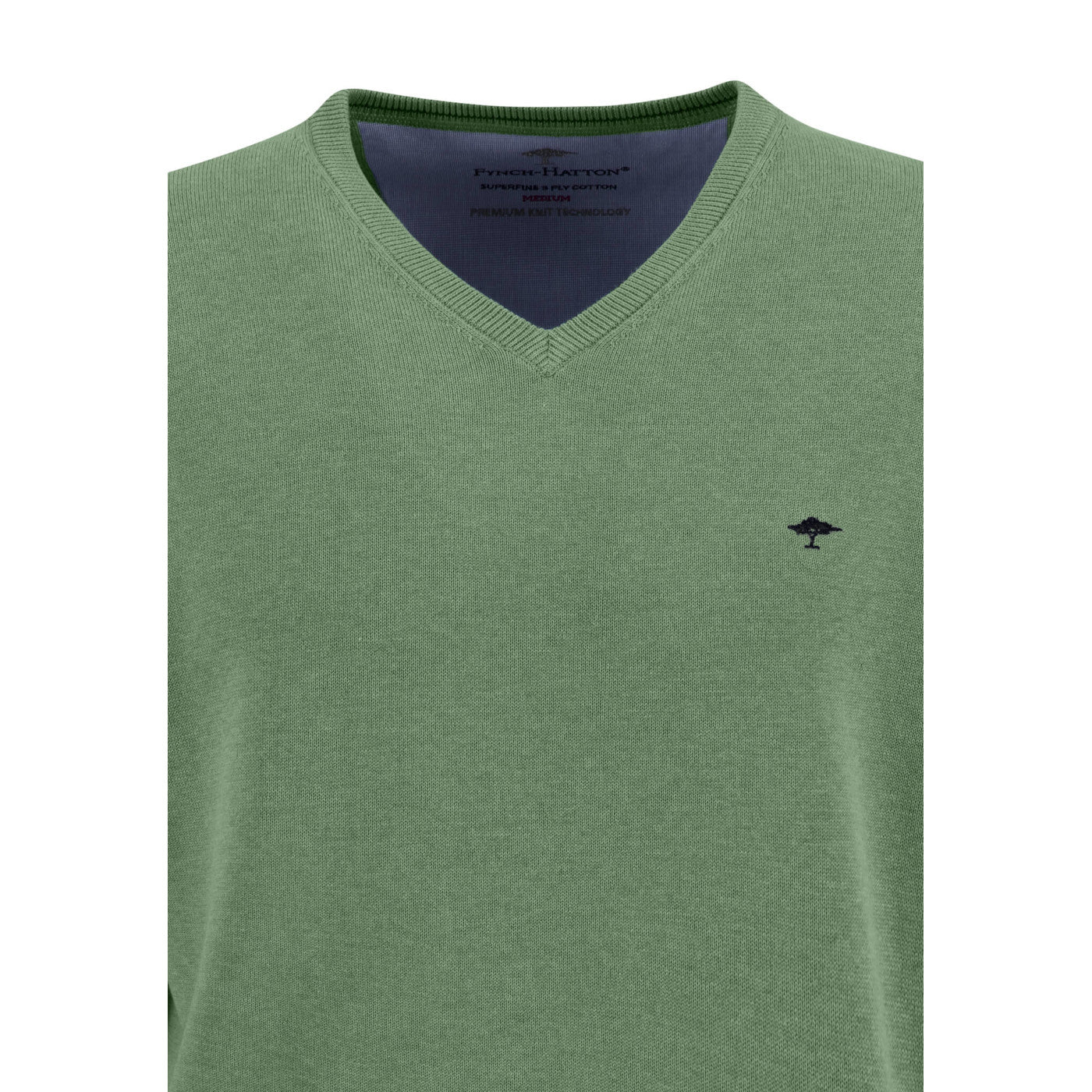 Fynch Hatton 1313 211 700 Spring Green Striped Super Fine V-Neck