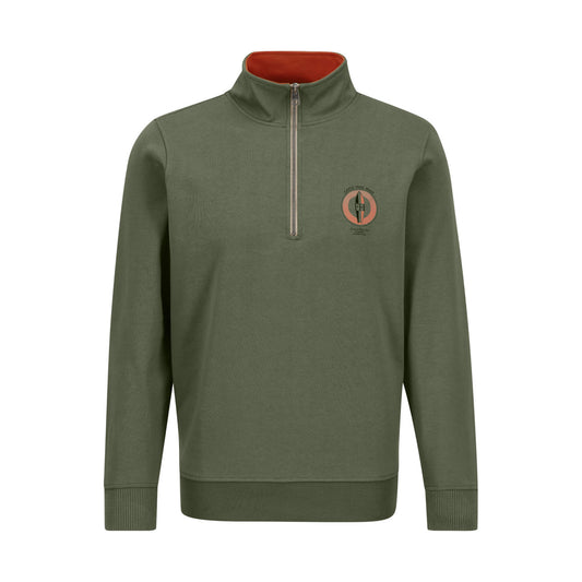 Fynch Hatton 1303 4011 701 Dusty Olive Quarter-Zipped Sweatshirt