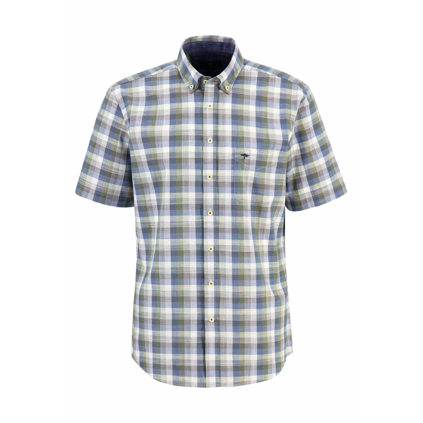 Fynch Hatton 1304 8131 701 Dusty Olive Summer Slub Check Casual Shirt