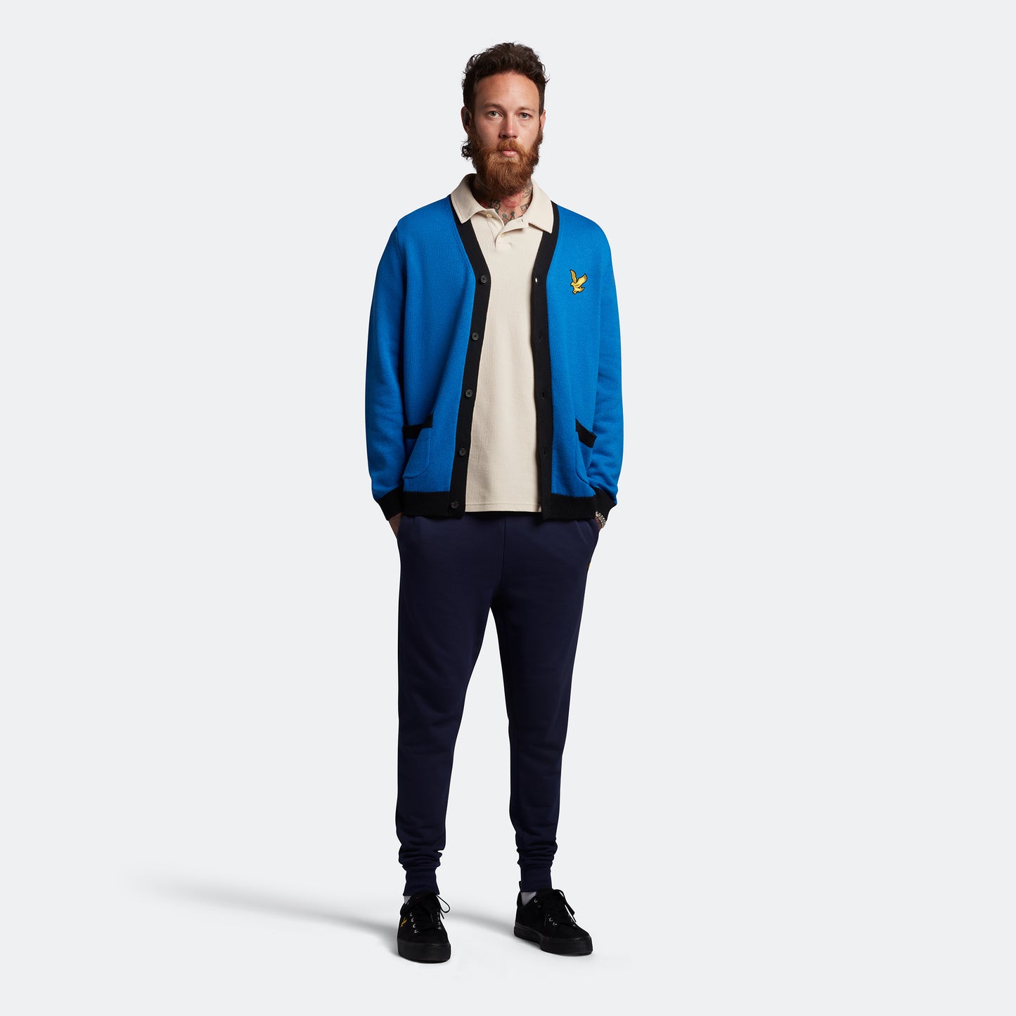 Lyle & Scott KN1720V W815 Bright Blue Marl/Jet Black Block Marl Cardigan
