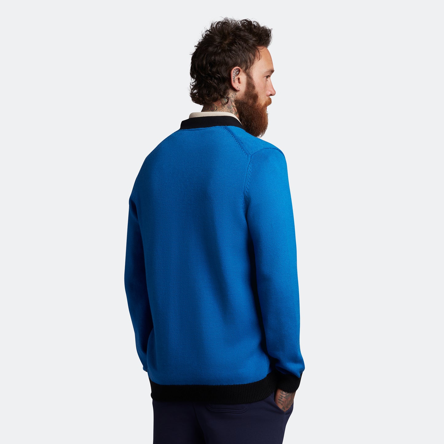 Lyle & Scott KN1720V W815 Bright Blue Marl/Jet Black Block Marl Cardigan