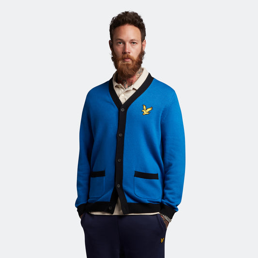 Lyle & Scott KN1720V W815 Bright Blue Marl/Jet Black Block Marl Cardigan