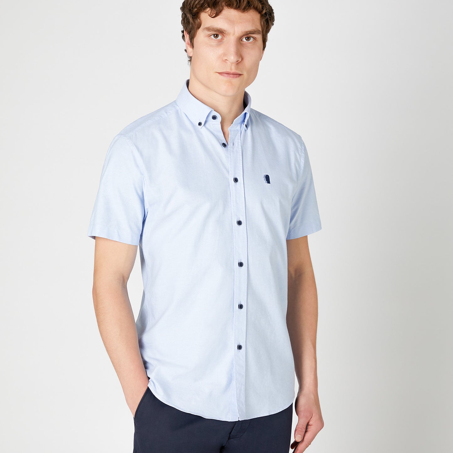 Remus Uomo 13600SS 22 Blue Tapered Short Sleeve Oxford Shirt