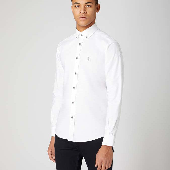 Remus Uomo 13600 01 White Tapered Long Sleeve Oxford Shirt