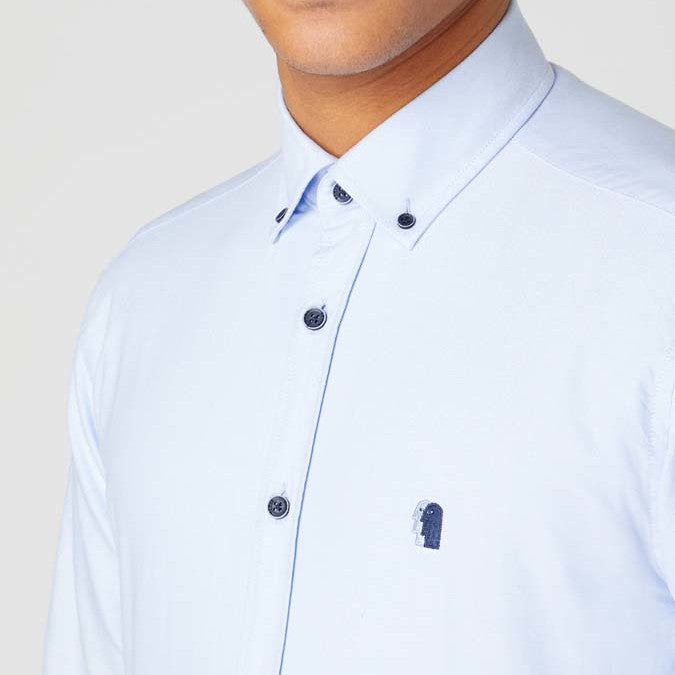 Remus Uomo 13600 22 Blue Tapered Long Sleeve Oxford Shirt