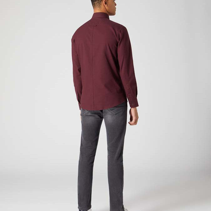 Remus Uomo 13600 68 Wine Tapered Long Sleeve Oxford Shirt