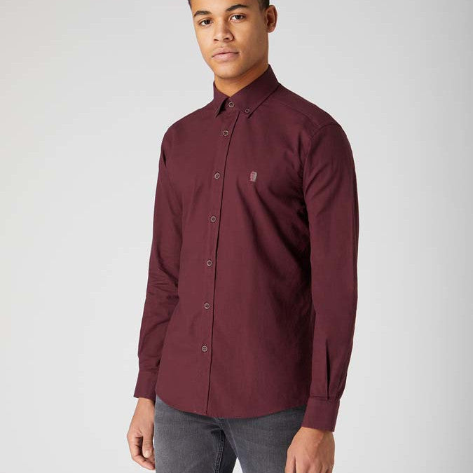 Remus Uomo 13600 68 Wine Tapered Long Sleeve Oxford Shirt
