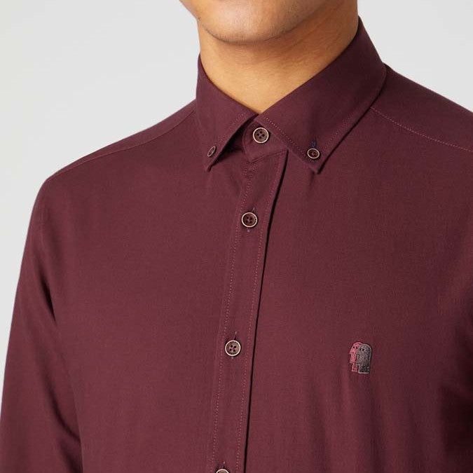Remus Uomo 13600 68 Wine Tapered Long Sleeve Oxford Shirt
