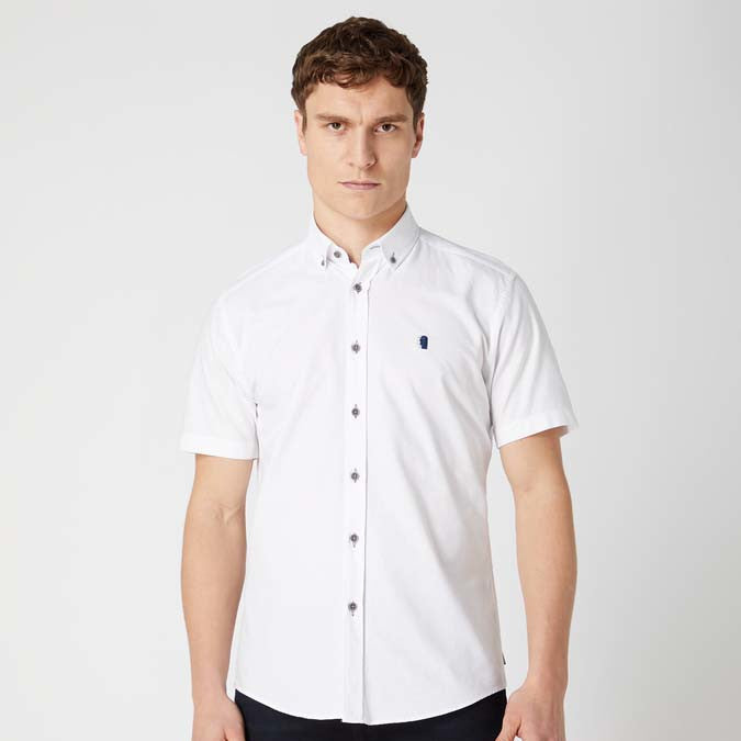 Remus Uomo 13600SS 01 White Tapered Short Sleeve Oxford Shirt