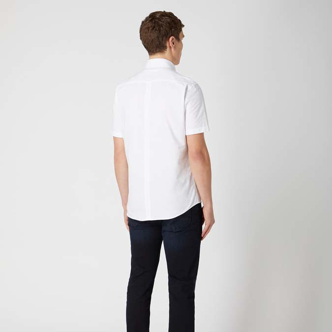 Remus Uomo 13600SS 01 White Tapered Short Sleeve Oxford Shirt