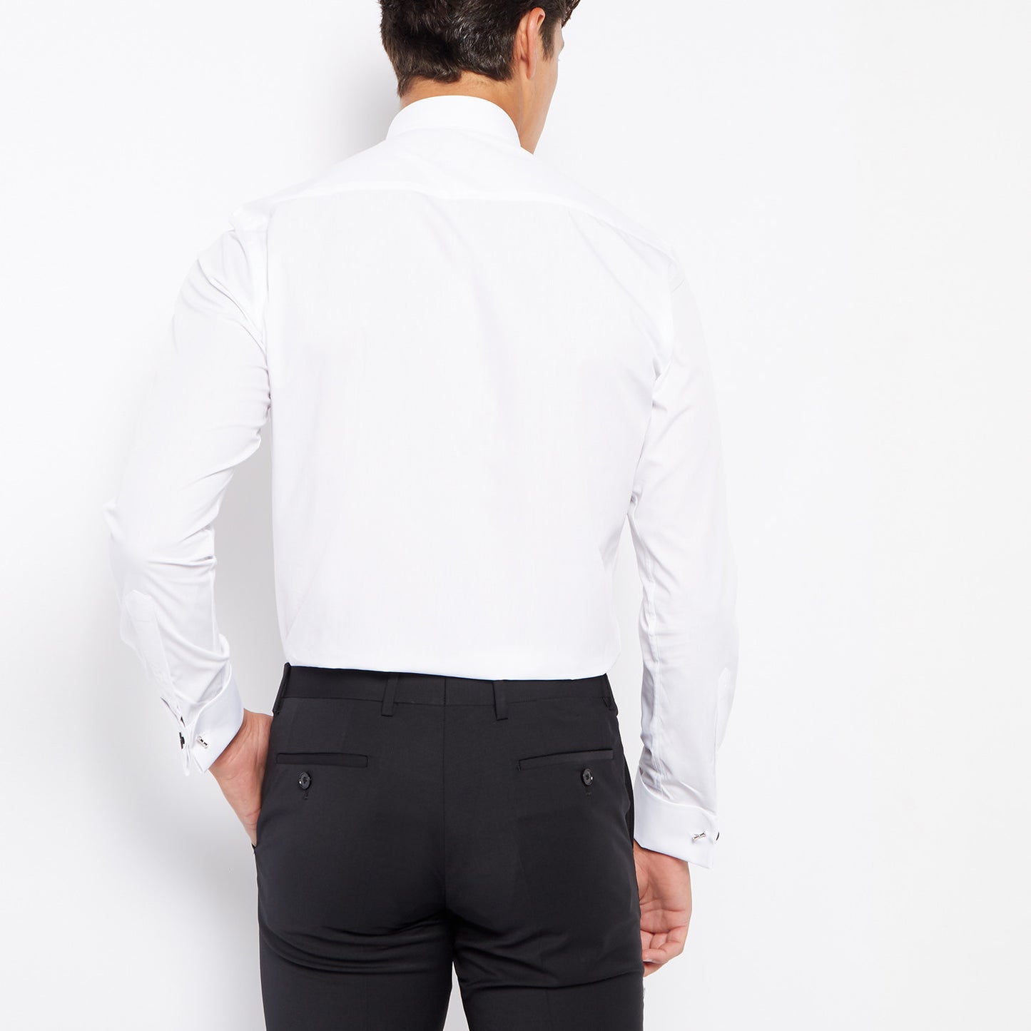 Remus Uomo 13690 01 Double Cuff Tapered Fit White Wing Collar Shirt