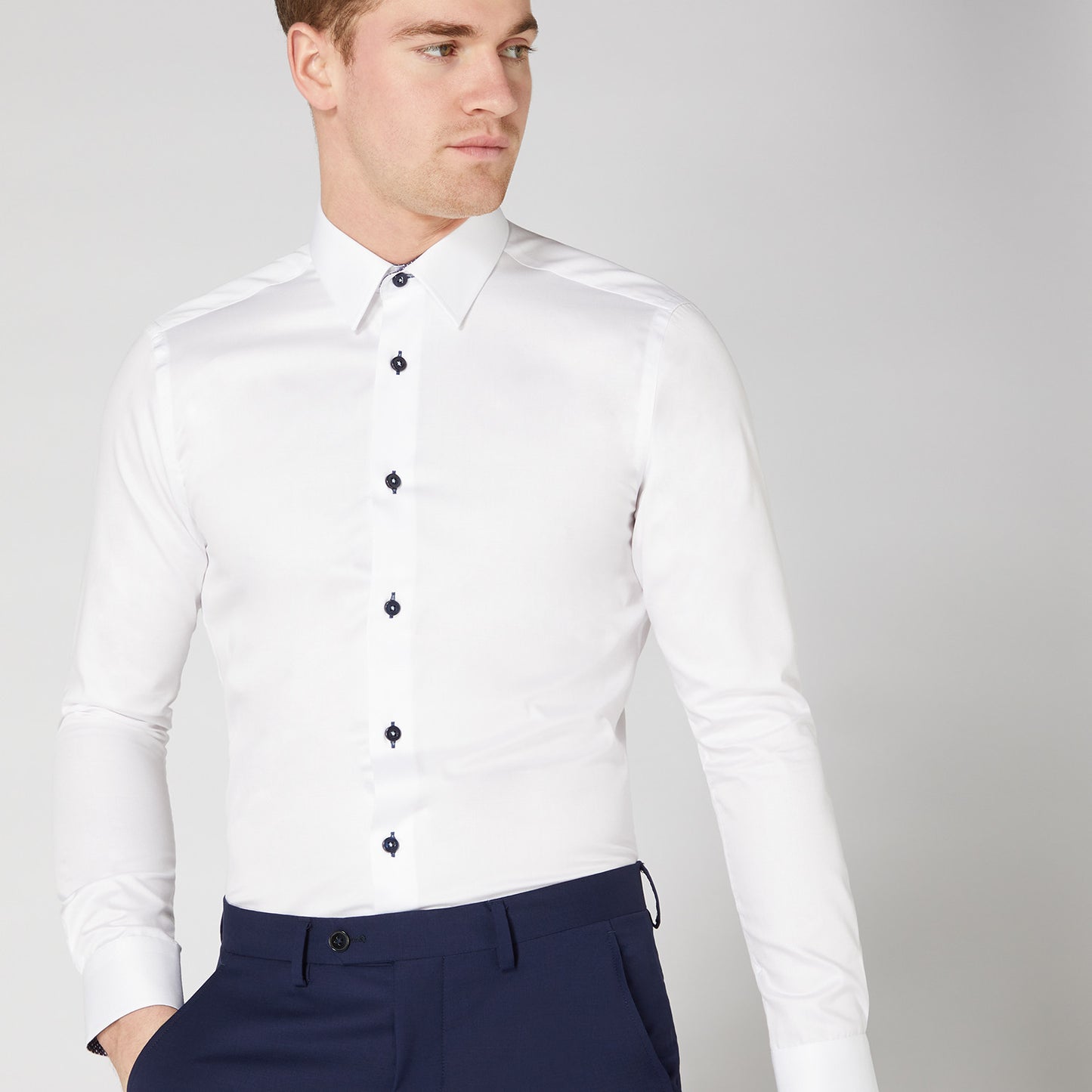 Remus Uomo 18436 01 Slim Fit White Long Sleeve Dress Shirt