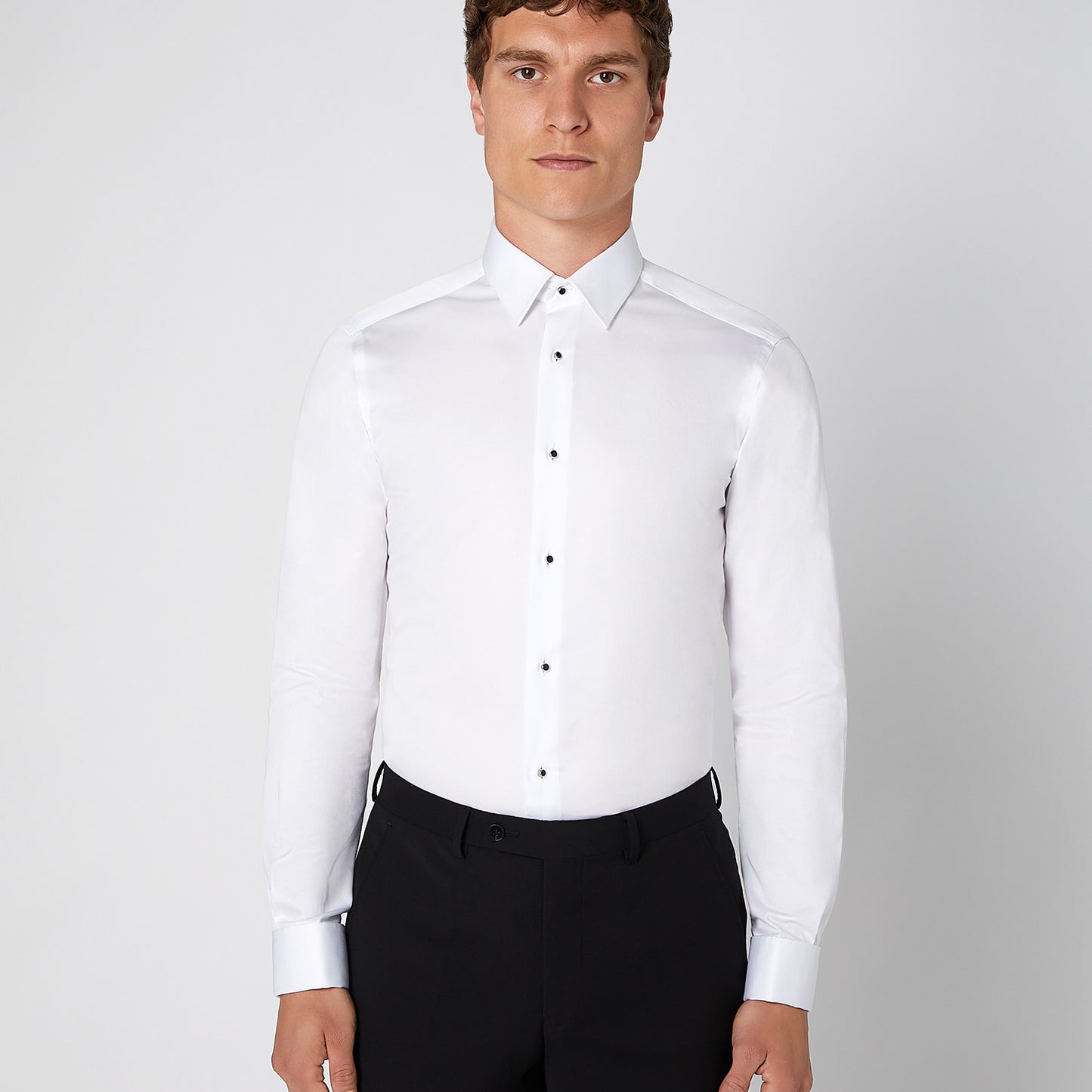 Remus Uomo 18811 01 White Tapered Fit Black Stud Dress Shirt
