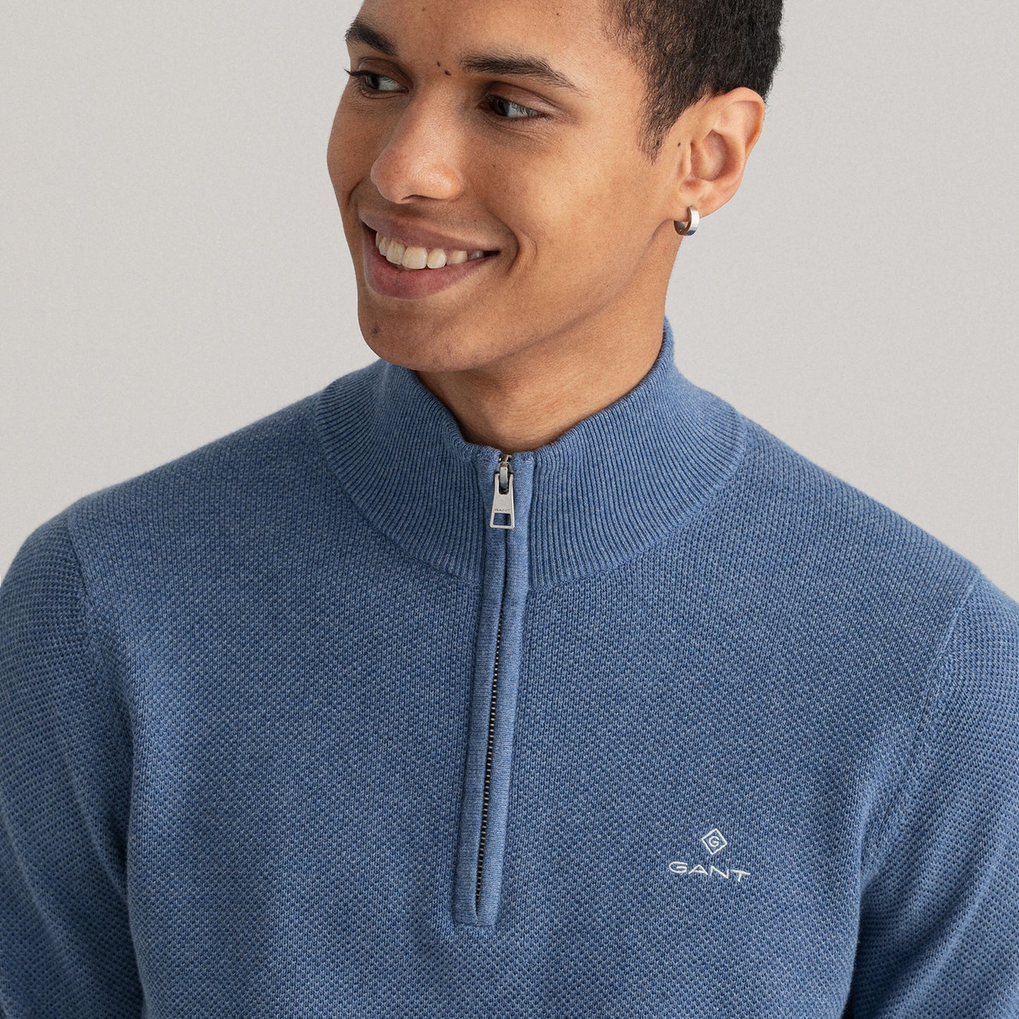 Gant 8030523 906 Denim Blue Mel Cotton Pique Half Zip