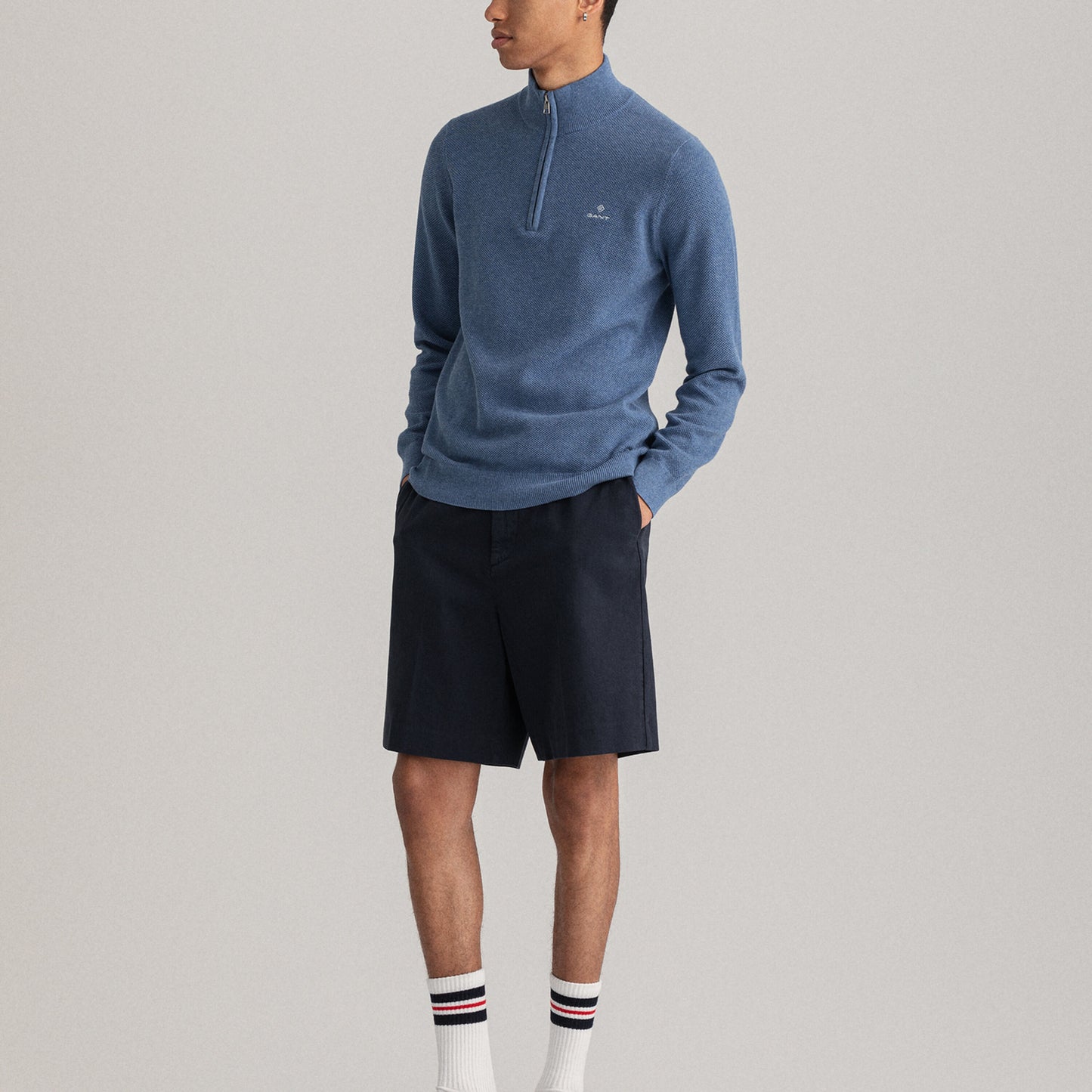 Gant 8030523 906 Denim Blue Mel Cotton Pique Half Zip