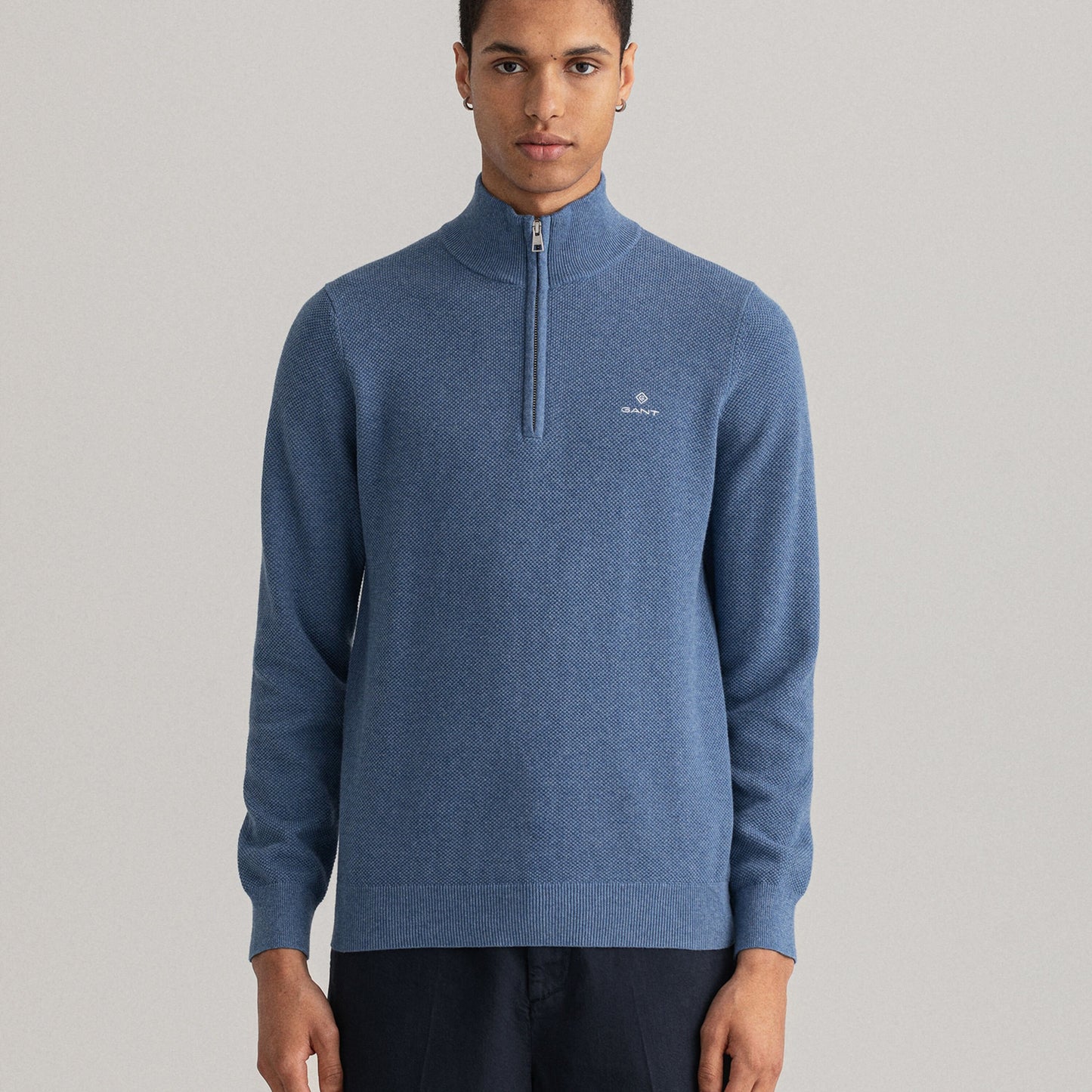 Gant 8030523 906 Denim Blue Mel Cotton Pique Half Zip