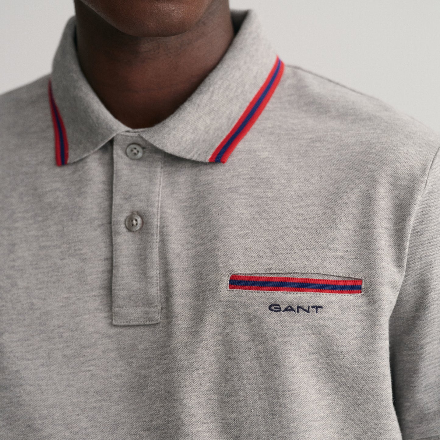 Gant 2003170 93 Grey Melange 3-Col Tipping Solid Pique Polo Shirt