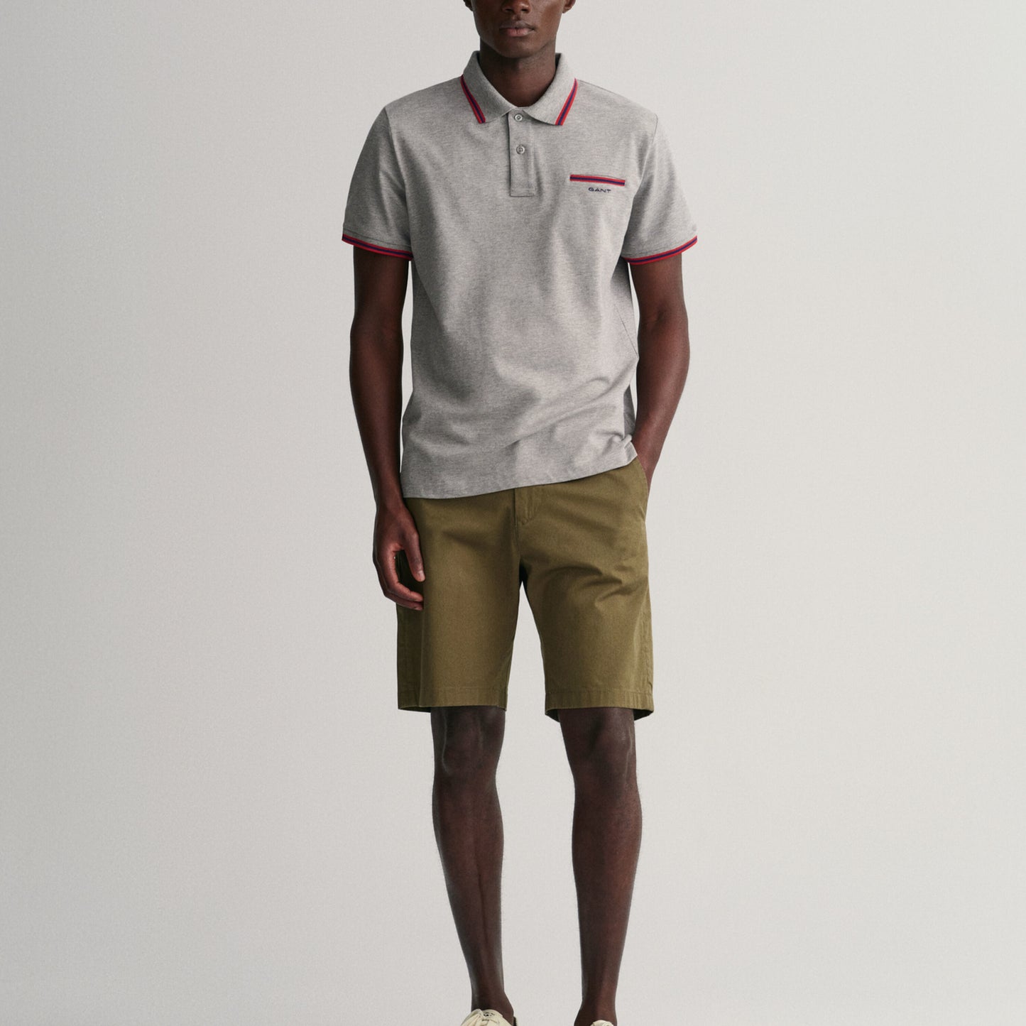 Gant 2003170 93 Grey Melange 3-Col Tipping Solid Pique Polo Shirt