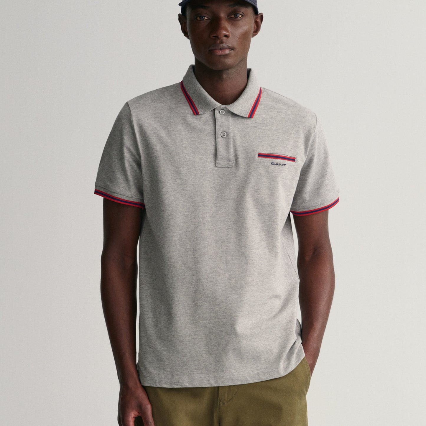 Gant 2003170 93 Grey Melange 3-Col Tipping Solid Pique Polo Shirt