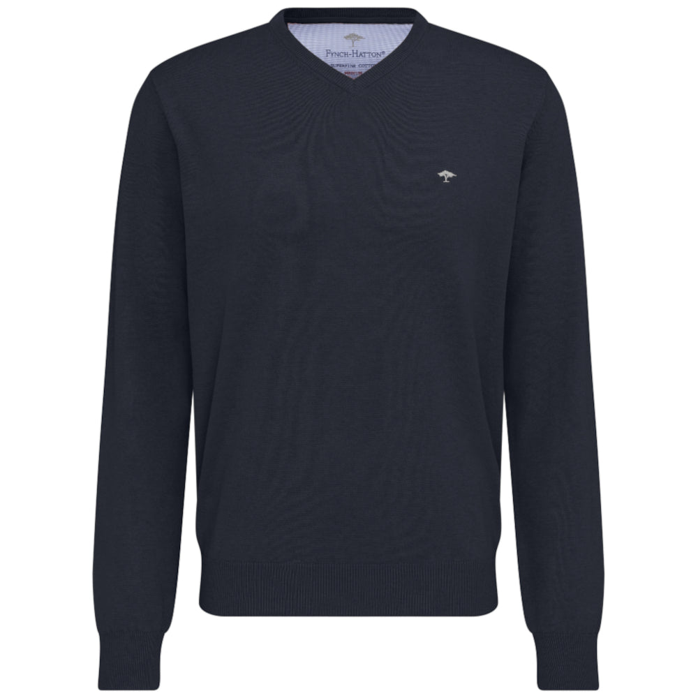 Fynch Hatton 211 690 Navy V-Neck Knitwear
