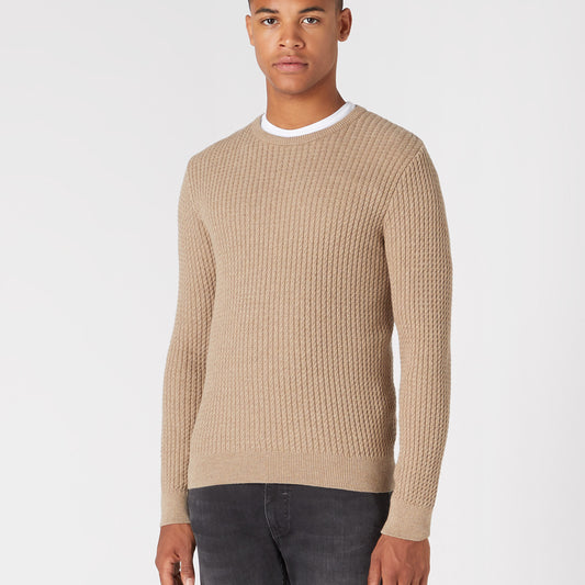 Remus Uomo 58673 43 Sand Long Sleeve Crew Neck Sweater