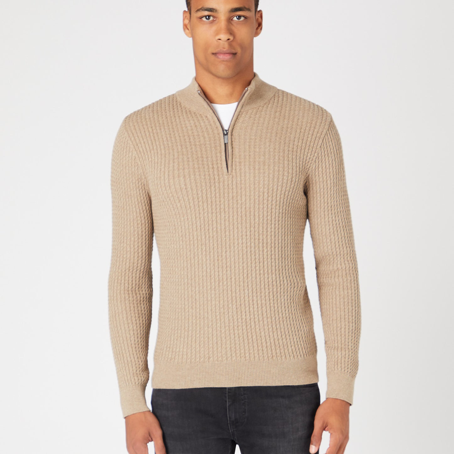 Remus Uomo 58674 43 Sand Long Sleeve Half Zip Sweater