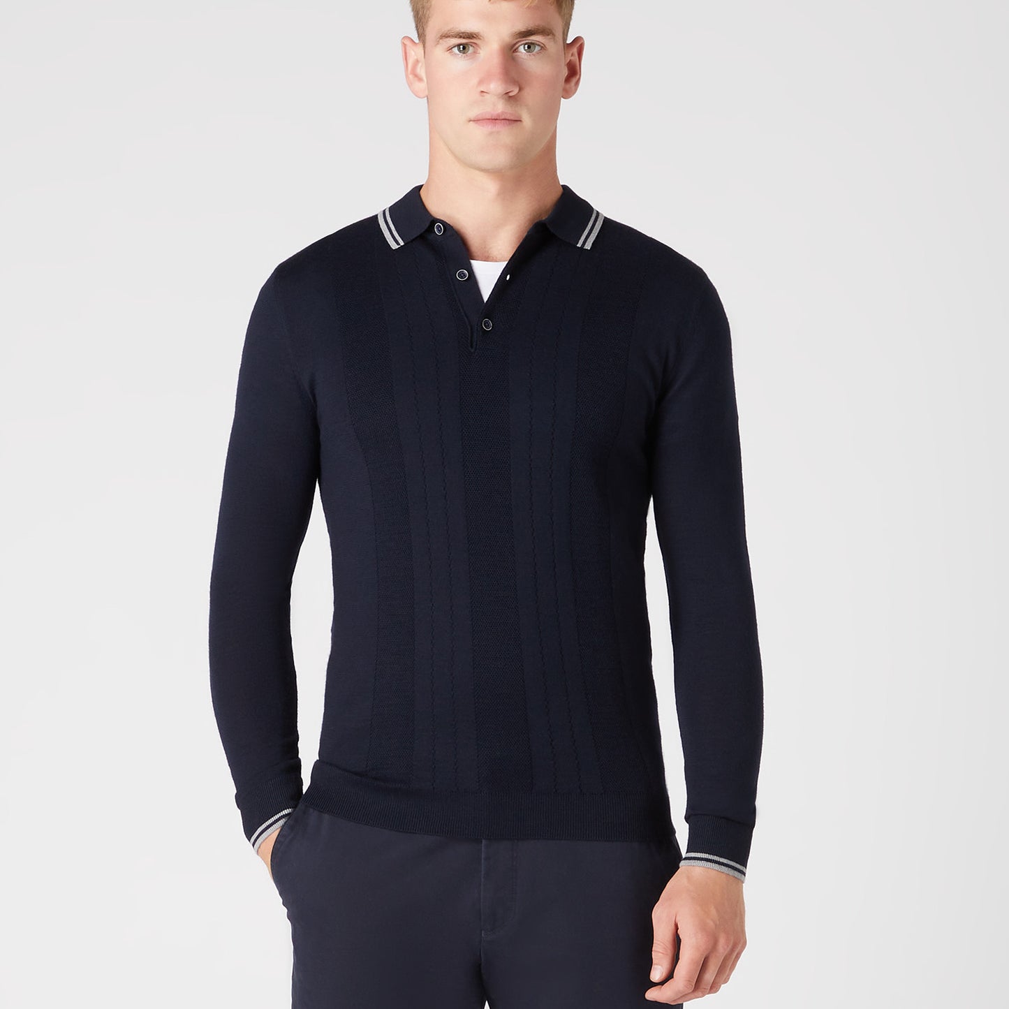 Remus Uomo 58779 78 Navy Long Sleeve Knitted Polo Shirt