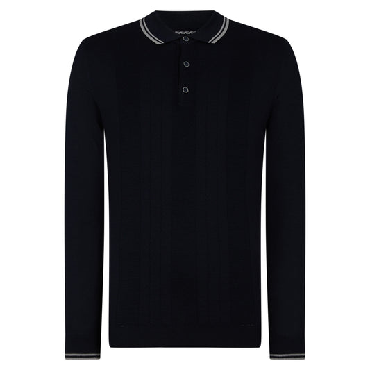 Remus Uomo 58779 78 Navy Long Sleeve Knitted Polo Shirt