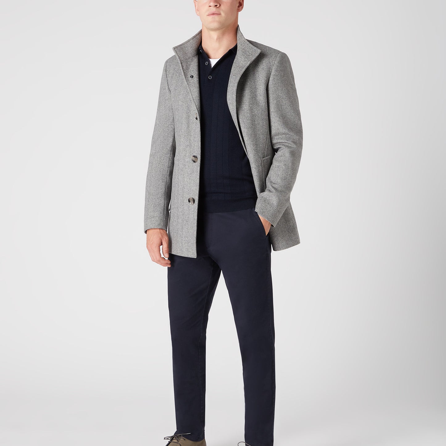 Remus Uomo 58779 78 Navy Long Sleeve Knitted Polo Shirt