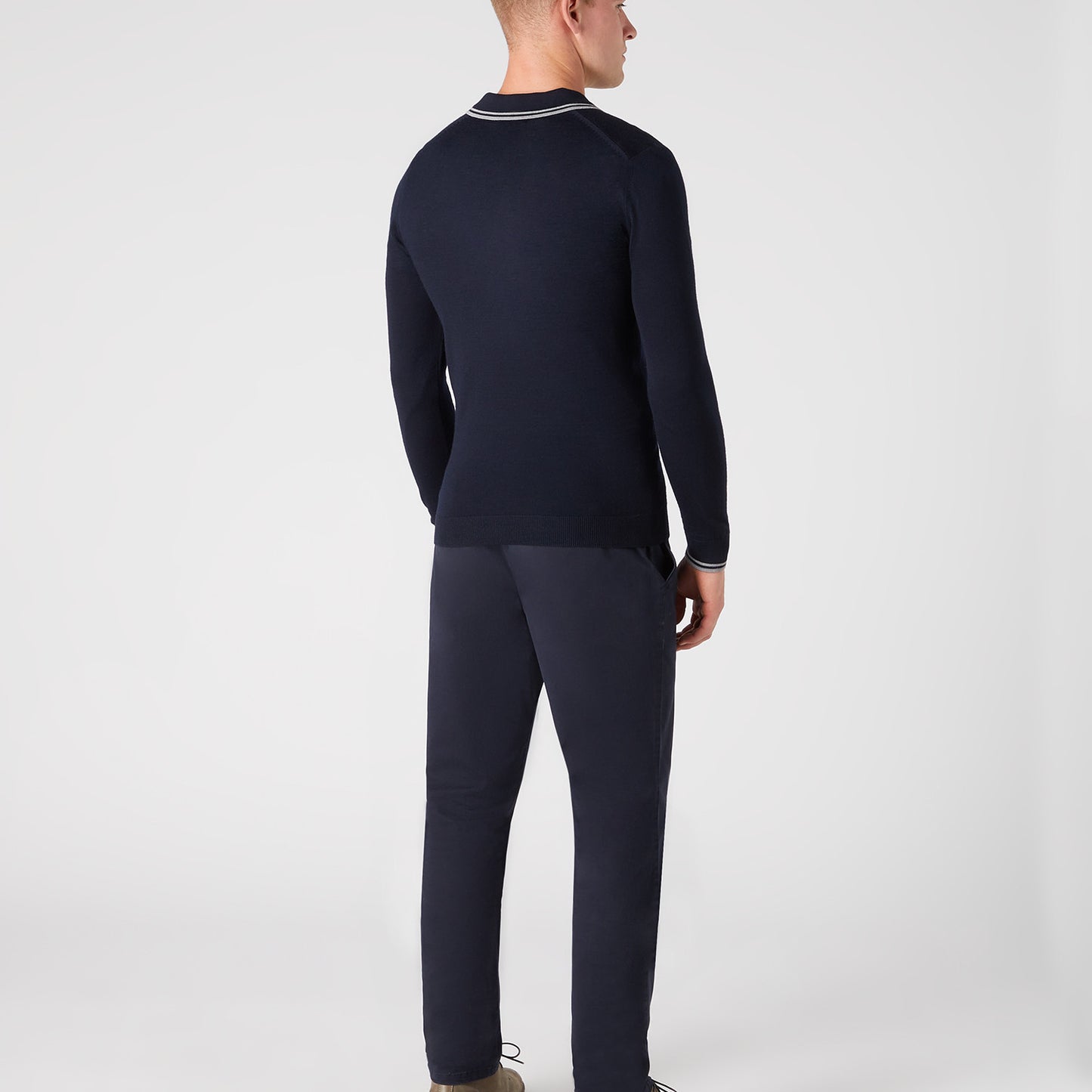 Remus Uomo 58779 78 Navy Long Sleeve Knitted Polo Shirt