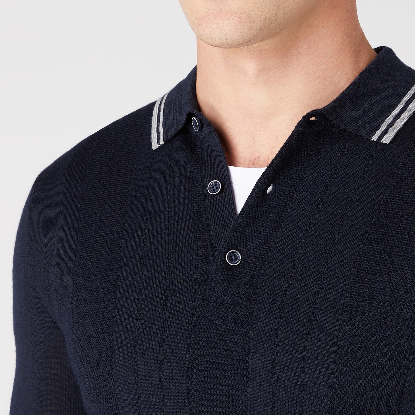 Remus Uomo 58779 78 Navy Long Sleeve Knitted Polo Shirt