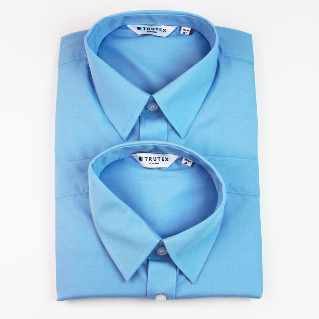 Trutex Blue Non Iron Boys Long Sleeve Shirt Twin Pack