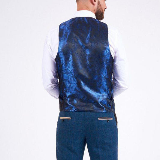 Marc Darcy Dion Blue Tweed Check Waistcoat