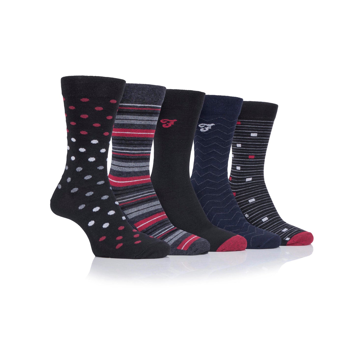 Farah Pattern Black/ Berry 6-11 Sock 5 Pack